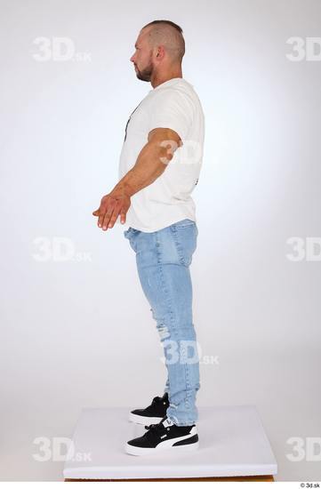 Whole Body Man White Casual Jeans Muscular Standing Studio photo references