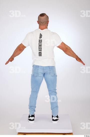 Whole Body Man White Casual Jeans Muscular Standing Studio photo references