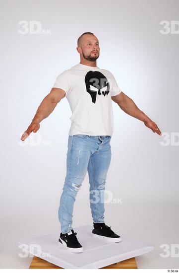 Whole Body Man White Casual Jeans Muscular Standing Studio photo references