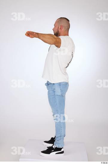 Whole Body Man White Jeans Muscular Standing Studio photo references