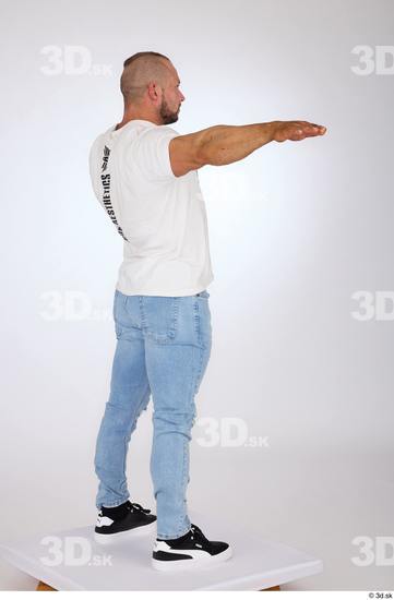 Whole Body Man White Jeans Muscular Standing Studio photo references