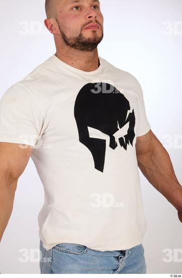 Upper Body Man White Casual Muscular Studio photo references