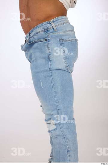 Thigh Man White Casual Jeans Muscular Studio photo references