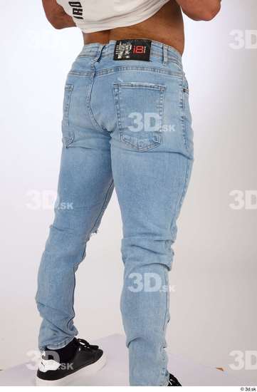 Thigh Man White Casual Jeans Muscular Studio photo references