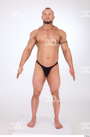 Whole Body Man White Underwear Muscular Standing Studio photo references