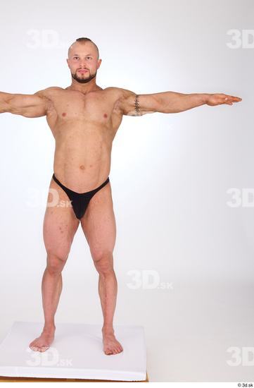 Whole Body Man White Underwear Muscular Standing Studio photo references