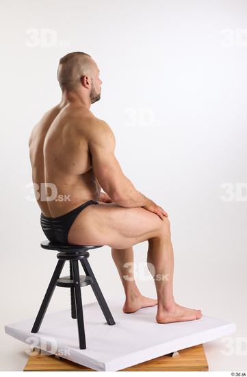 Whole Body Man White Underwear Muscular Sitting Studio photo references