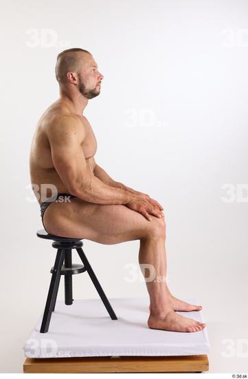 Whole Body Man White Underwear Muscular Sitting Studio photo references