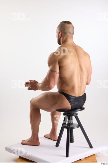 Whole Body Man White Underwear Muscular Sitting Studio photo references