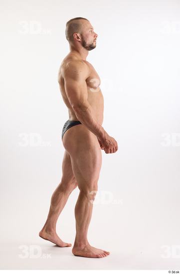 Whole Body Man White Underwear Muscular Walking Studio photo references