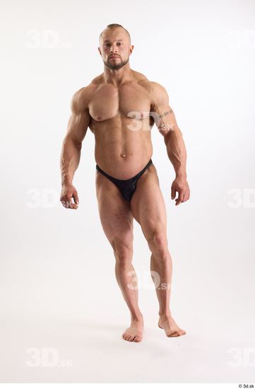 Whole Body Man White Underwear Muscular Walking Studio photo references