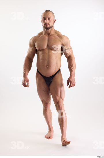 Whole Body Man White Underwear Muscular Walking Studio photo references