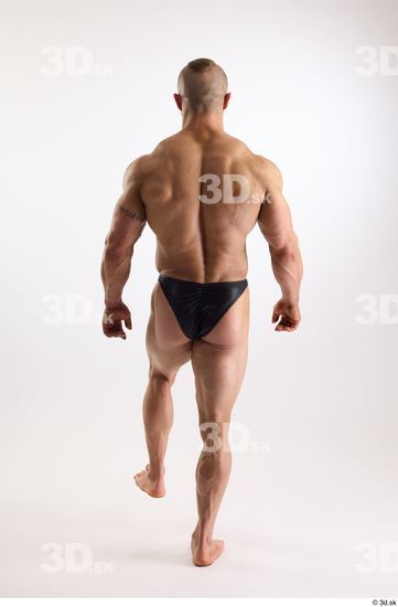 Whole Body Back Man White Underwear Muscular Walking Studio photo references