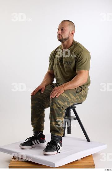 Whole Body Man White Casual Muscular Athletic Sitting Studio photo references