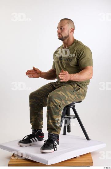 Whole Body Man White Casual Muscular Athletic Sitting Studio photo references