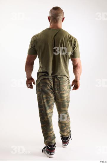 Whole Body Back Man White Casual Muscular Athletic Walking Studio photo references