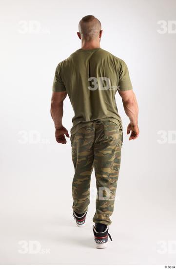 Whole Body Back Man White Casual Muscular Athletic Walking Studio photo references