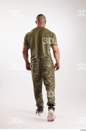 Whole Body Back Man White Casual Muscular Athletic Walking Studio photo references