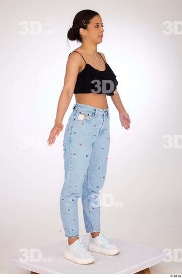 Whole Body Woman Casual Jeans Slim Standing Top Studio photo references