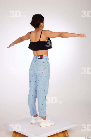 Whole Body Woman Casual Jeans Slim Standing Top Studio photo references