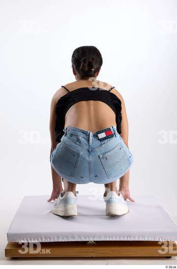 Whole Body Woman Casual Jeans Slim Kneeling Top Studio photo references