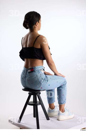 Whole Body Woman Casual Jeans Slim Sitting Top Studio photo references