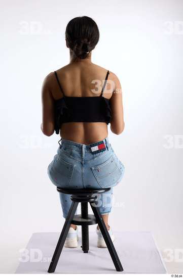 Whole Body Woman Casual Jeans Slim Sitting Top Studio photo references