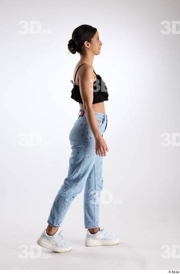 Whole Body Woman Casual Jeans Slim Walking Top Studio photo references