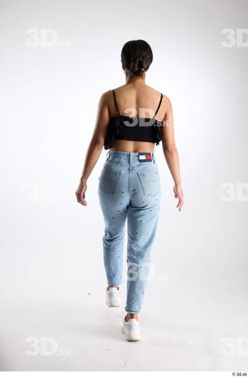 Whole Body Back Woman Casual Jeans Slim Walking Top Studio photo references