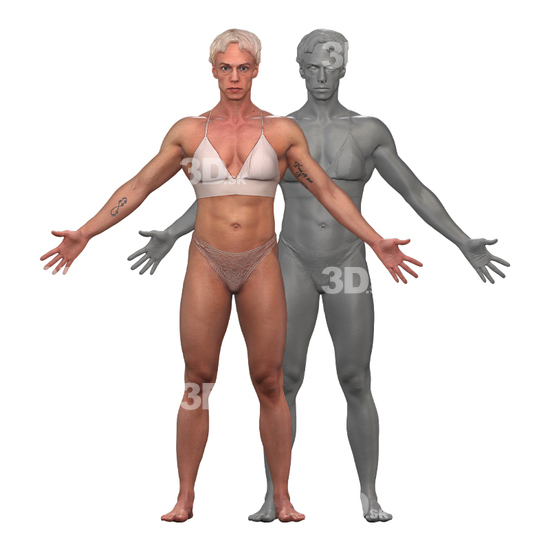 Whole Body Woman Casual Muscular 3D Clean A-Pose Bodies