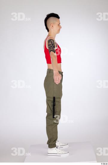 Whole Body Woman White Casual Pants Slim Standing Top Studio photo references