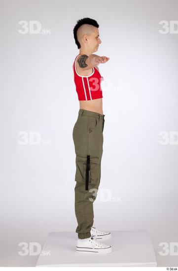 Whole Body Woman White Casual Pants Slim Standing Top Studio photo references