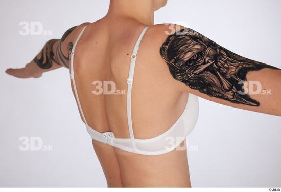 Back Woman White Underwear Bra Slim Studio photo references