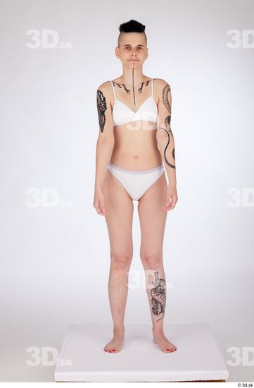 Whole Body Woman White Underwear Slim Standing Studio photo references