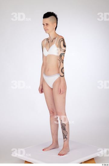 Whole Body Woman White Underwear Slim Standing Studio photo references