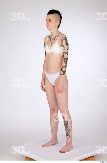 Whole Body Woman White Underwear Slim Standing Studio photo references