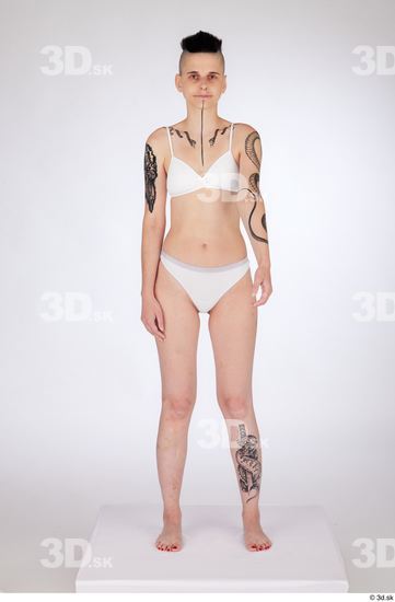 Whole Body Woman White Underwear Slim Standing Studio photo references