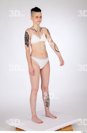 Whole Body Woman White Underwear Slim Standing Studio photo references