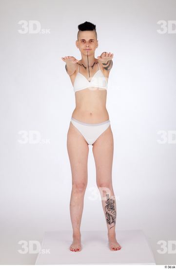 Whole Body Woman White Underwear Slim Standing Studio photo references