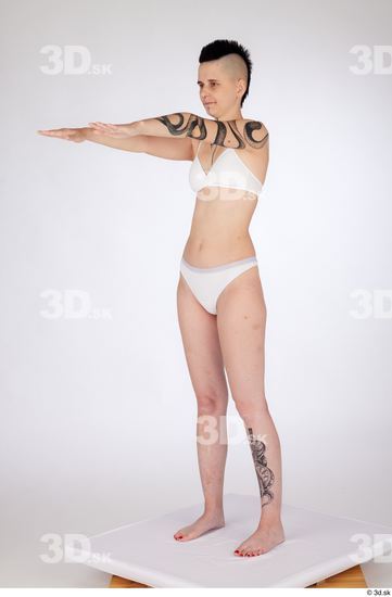 Whole Body Woman White Underwear Slim Standing Studio photo references