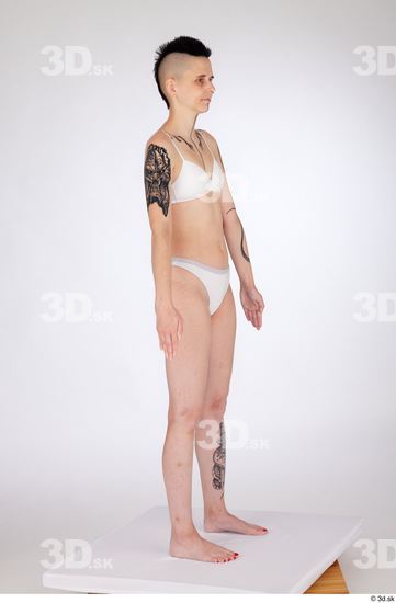 Whole Body Woman White Underwear Slim Standing Studio photo references