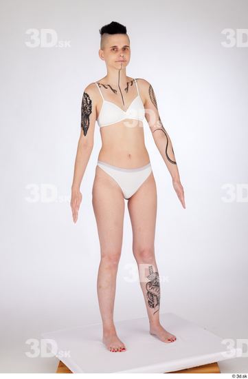 Whole Body Woman White Underwear Slim Standing Studio photo references