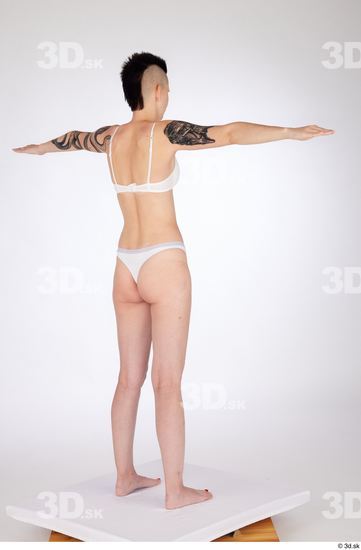 Whole Body Woman White Underwear Slim Standing Studio photo references