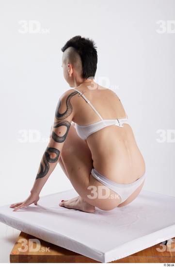 Whole Body Woman White Underwear Slim Kneeling Studio photo references