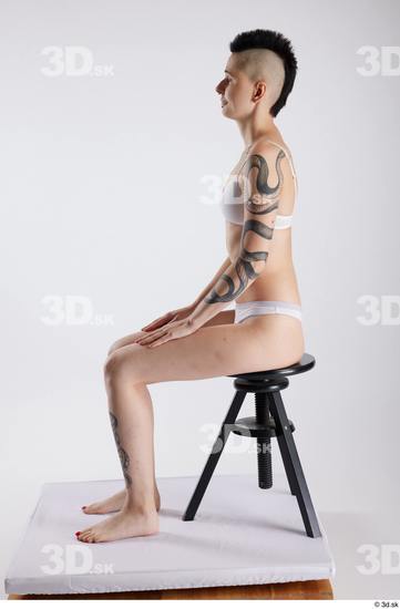 Whole Body Woman White Underwear Slim Sitting Studio photo references