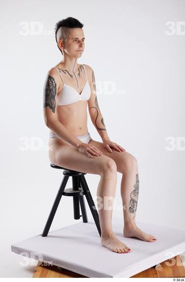 Whole Body Woman White Underwear Slim Sitting Studio photo references