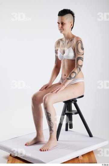 Whole Body Woman White Underwear Slim Sitting Studio photo references