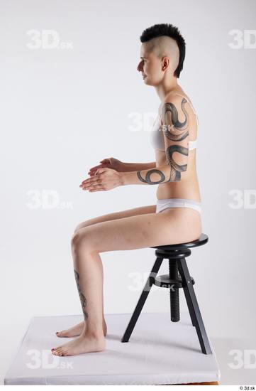 Whole Body Woman White Underwear Slim Sitting Studio photo references