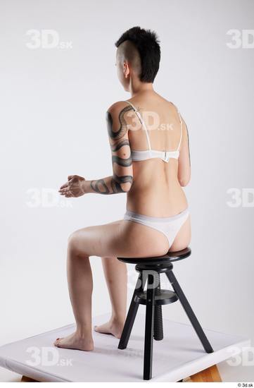 Whole Body Woman White Underwear Slim Sitting Studio photo references