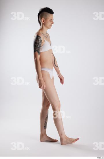 Whole Body Woman White Underwear Slim Walking Studio photo references